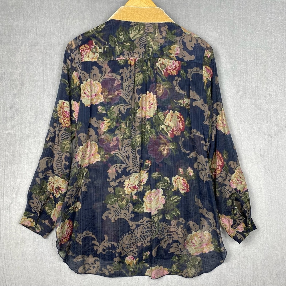 Aratta Silent Journey Blouse Womens Size S Sheer Floral Embroidered Boho Velvet - Picture 2 of 12
